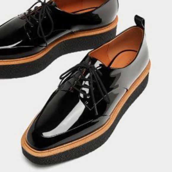 Zara black patent oxford platform brogues 39 8.5 - Picture 3 of 6
